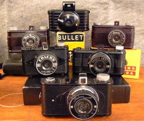 Minicams: Bullet, Photo Master, Beauta, Falcon Minicam, Photo Craft, and Falcon Miniature.  The Art Deco Kodak Bullet is far and away the most elegant, and probably doesn't even belong in this group shot. 